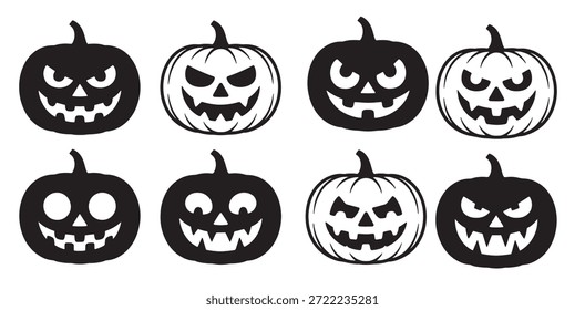 Nueve caras de Jack o Lantern en blanco y negro