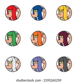 Nine sport vector circle color icons of soccer captain with armband on white background. Football symbol.