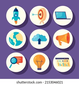 nine start up set icons