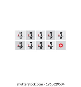 nine step addition exercise. math and addition