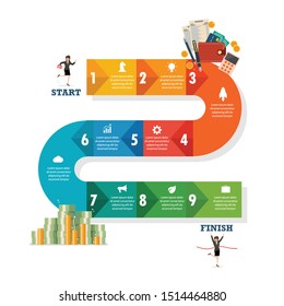 Nine step path infographic. Vector illustration