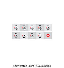 nine step subtraction exercise. math and subtraction