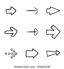 nine style of hand drawn arrows / cartoon vector and illustration, black and white, hand drawn, sketch style, isolated on white background.