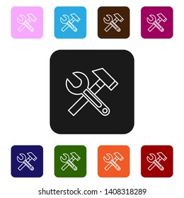Nine styles flat rectangle illustration  Wrench and hammer. Tools icon