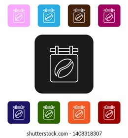 Nine styles flat rectangle illustration  Signboard coffee. Ancient street coffee house