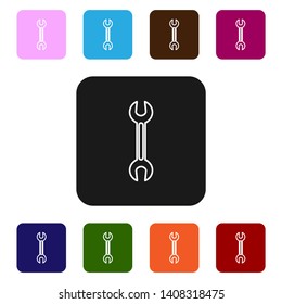 Nine styles flat rectangle illustration  Repair icon. Wrench icon