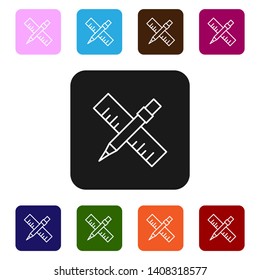 Nine styles flat rectangle illustration  Line icon- Pencil and ruler