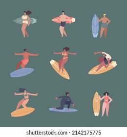 nine surfers sporters characters group