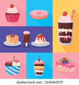 nine sweet desserts delicious icons