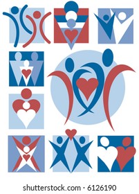 Nine symbolic illustrations of people and families.