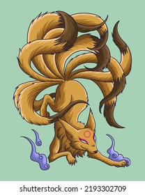 Nine Tail Fox Or Kitsune. Design Vector Illustration