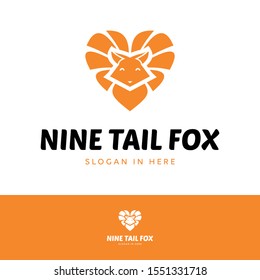 Nine tail fox logo template. Cartoon and negative space style.