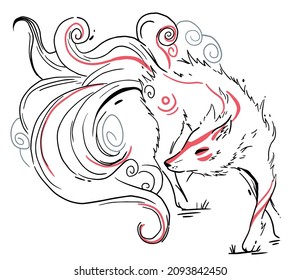 nine tailed fox kitsunbe  rough sketch art