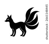 Nine Tailed Fox Kitsune Silhouette Vector Art Illustration