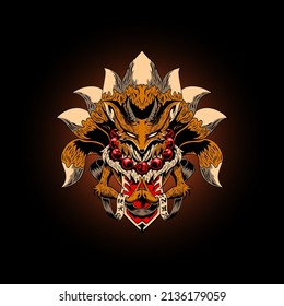 Nine tailed fox with monks style meditation logo vector. best for shirt print, gaming logo, club logo or etc.