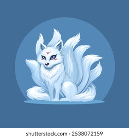 Nine Tailed Fox Mythological Creature Cartoon Illustration Vector