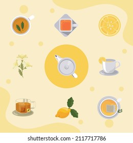 nine tea drink set icons