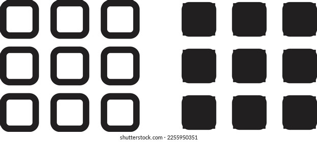 Nine Thumbnail Squares Button icon simple trendy flat style line and solid Isolated vector illustration on white background. For apps, logo, websites, symbol , UI, UX, graphic and web design. EPS 10.
