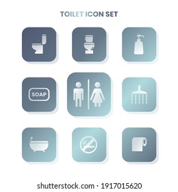 Nine TOILET icons in one set with white color on gradient and white background. Vector illustration