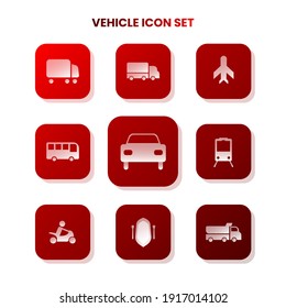 Nine Transportation icons in one set with white color on gradient and white background. Vector illustration