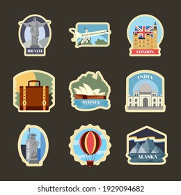 nine travel set monuments stickers