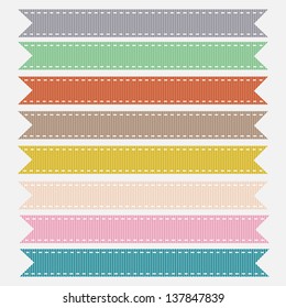 Nine Trimmed Pastel Grosgrain Ribbon Textures. Vector Illustration. Also see other color sets.