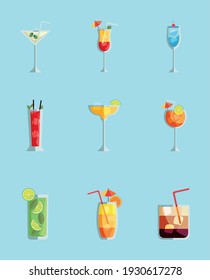 nine tropical cocktails cups drinks