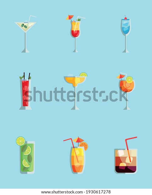 nine tropical cocktails cups drinks