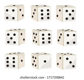 nine types dice game icon gambling poker cubes casino win isolated on white background