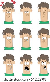 Nine types of human emotions. Vector illustration.