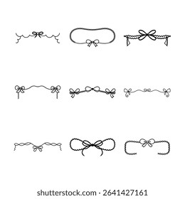 Nine unique black and white border designs featuring bows and ribbons, perfect for adding a touch of elegance to various creative projects.