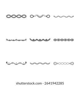 Nine unique black and white border designs with floral and geometric elements on a white background.