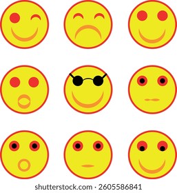 Nine Unique Emoji Faces Grid