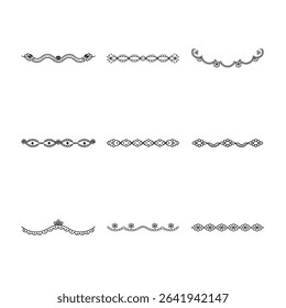 Nine unique floral border designs are displayed in black on a white background.