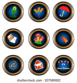 Nine unique icons of different subject on a white background
