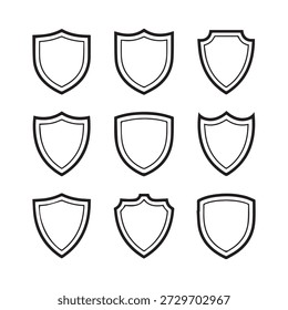 Nueve ilustraciones de escudo únicas en blanco y negro con contornos en negrita