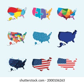 nine usa country set maps