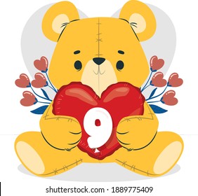 Nine, Valentine's day, cute bear, and number.