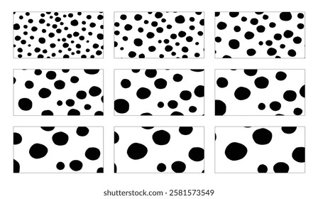 Nine Variations of Abstract Black and White Polka Dot Seamless Patterns for Design Projects