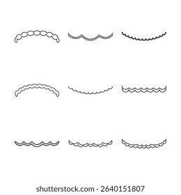 Nine variations of scalloped borders, black outline on white background.