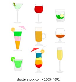 nine variety of cocktails and alcohol drinks in different glasses