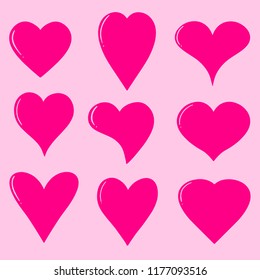 Nine Various Love Heart Vector Shapes