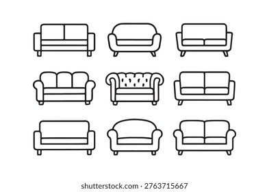 Nine various sofa outlines presented in a grid, showcasing different furniture designs.