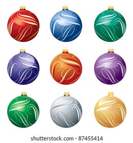 nove bolas de natal coloridas diferentes do vetor