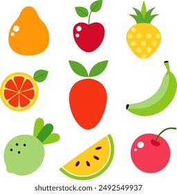 Nine vector fruits. Vector illustration with simple gradients. All elements in separate layers for easy editing.