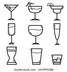 nine vector glasses on white background