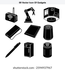 Nine Vector Icons of Modern Gadgets and Smart Home Devices