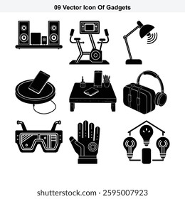 Nine Vector Icons of Modern Gadgets and Smart Home Devices
