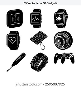 Nine Vector Icons of Modern Gadgets and Electronic Devices