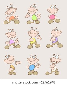 Nine vector illustrations of a funny cartoon character